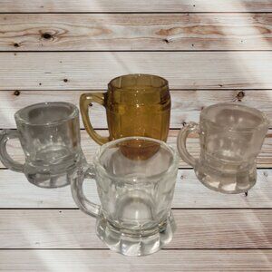 Vintage Lot of 4 - Shot Glasses Clear Little Beer Mugs & Amber Barrel